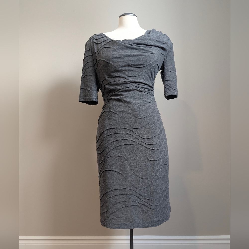 Laura Grey Textured Midi Dress Office  Minimalist Corporate Goth Medium Workwear